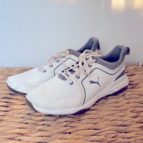 Puma Junior Classic White and Gray Golf Shoes - Picture 1 of 2
